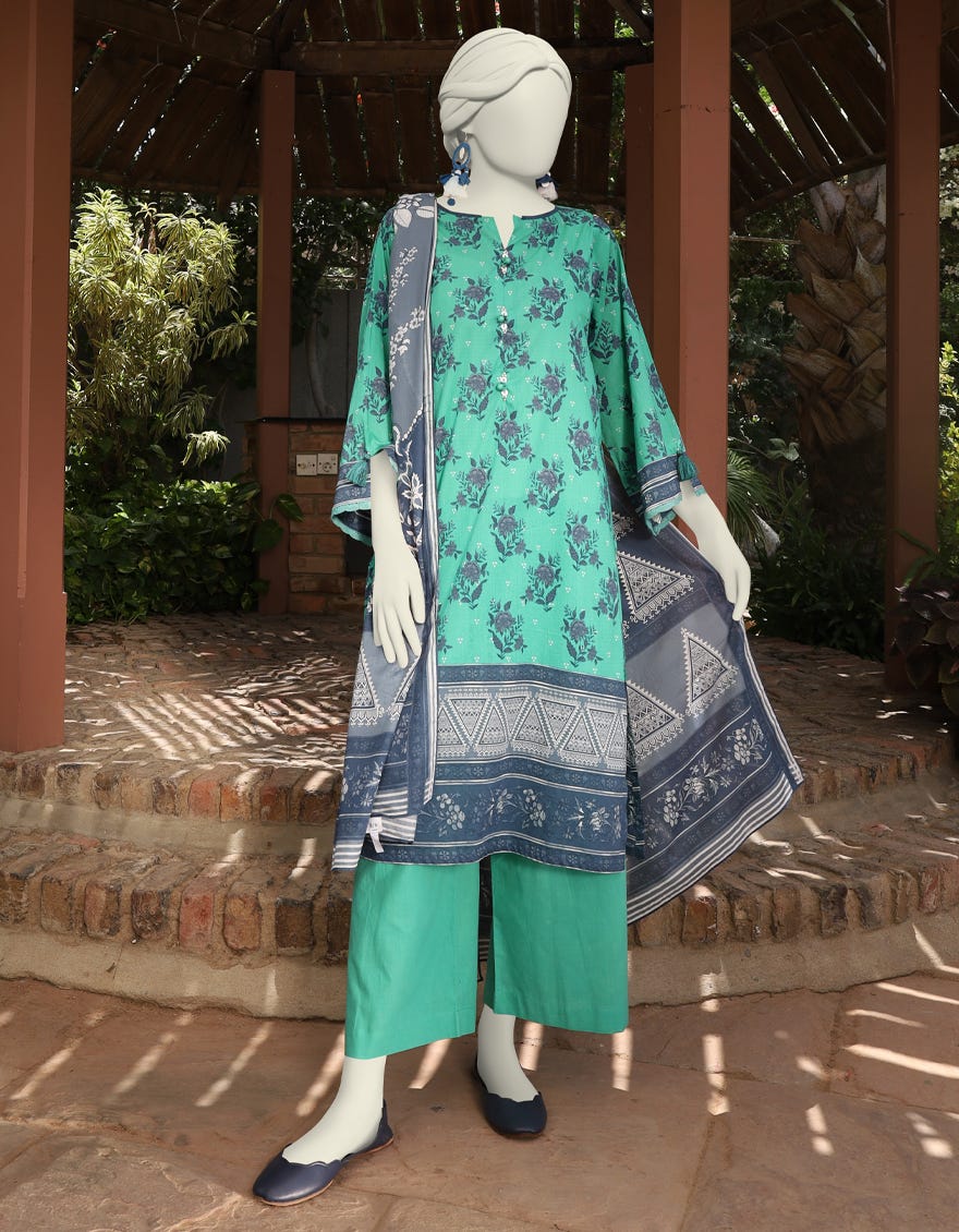 Green Lawn 3 Piece Stitched Dress | Jlawn-S-24-503