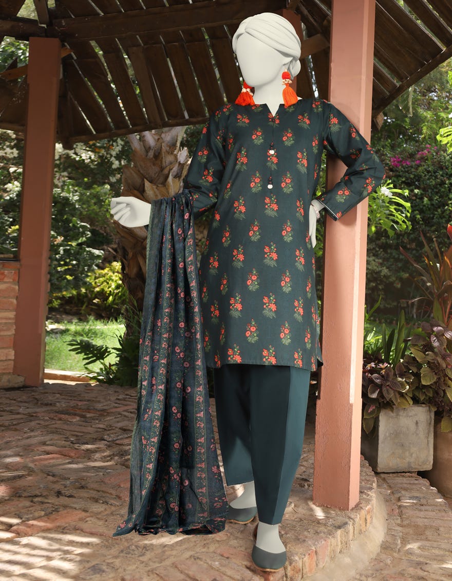 Green Lawn 3 Piece Stitched Dress | Jlawn-S-24-506