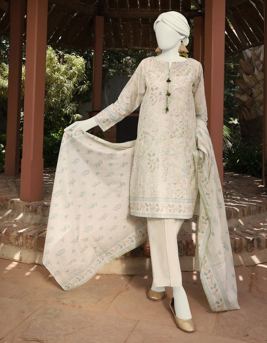 Off White Lawn 3 Piece Stitched Dress | Jlawn-S-24-508