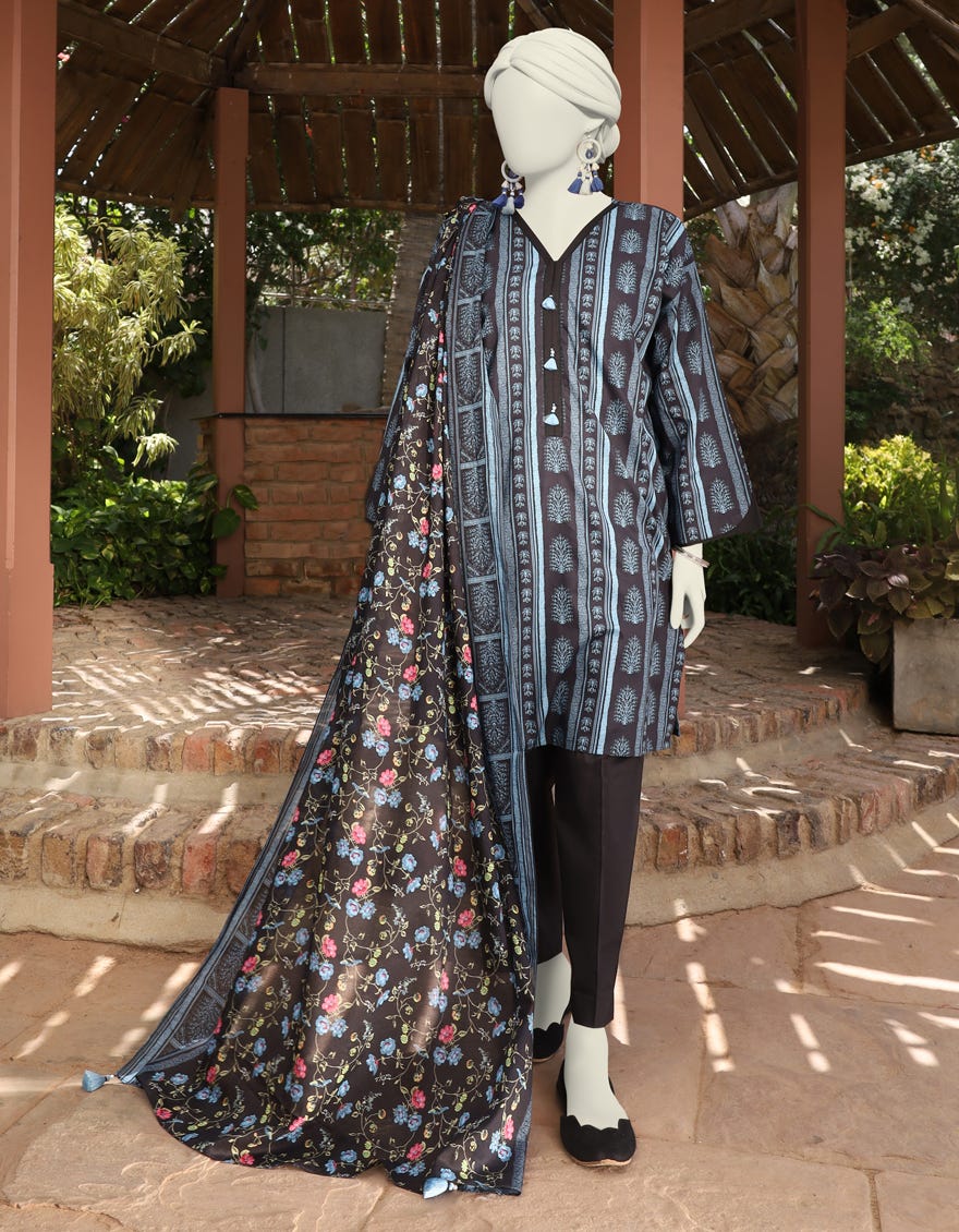 Black Lawn 3 Piece Stitched Dress | Jlawn-S-24-509