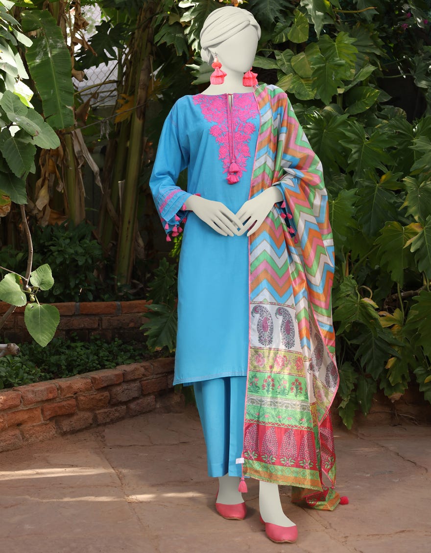 Blue Lawn 3 Piece Stitched Dress | Jlawn-S-24-511