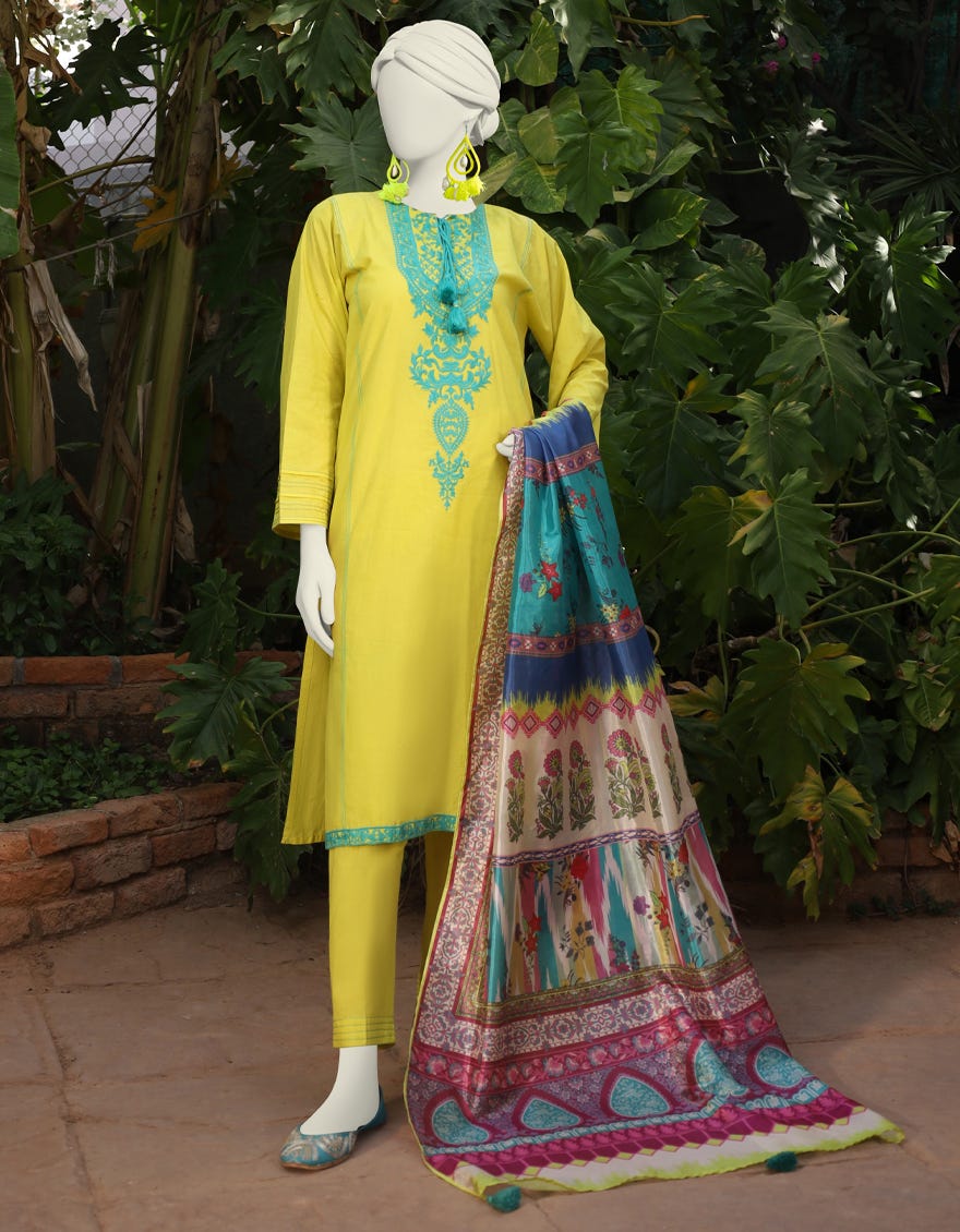 YELLOW LAWN 3PC STITCHED | JLAWN-S-24-512