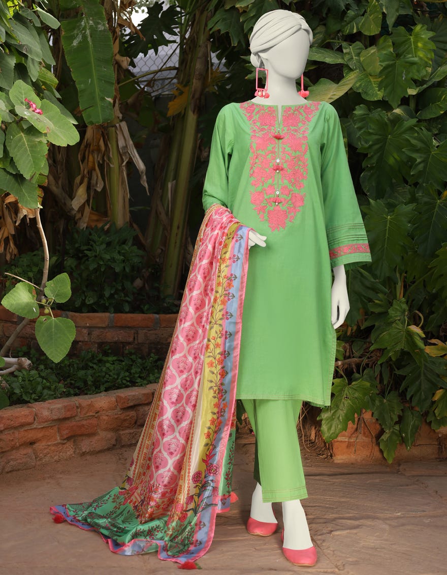 Green Lawn 3 Piece Stitched Dress | Jlawn-S-24-513