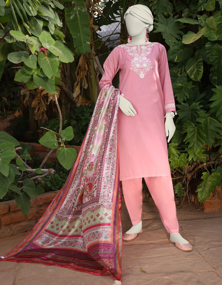 Pink Lawn 3 Piece Stitched Dress | Jlawn-S-24-514