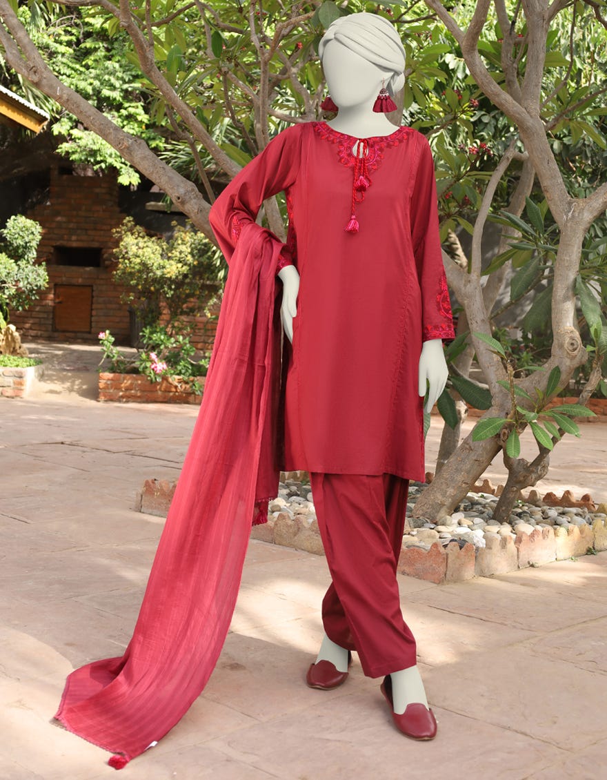 Maroon Lawn 3 Piece Stitched Dress | Jlawn-S-24-515