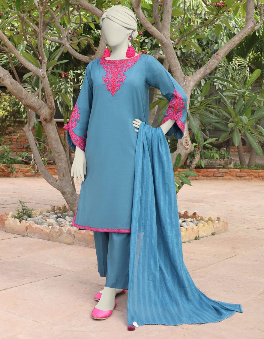 BLUE LAWN 3PC STITCHED | JLAWN-S-24-518