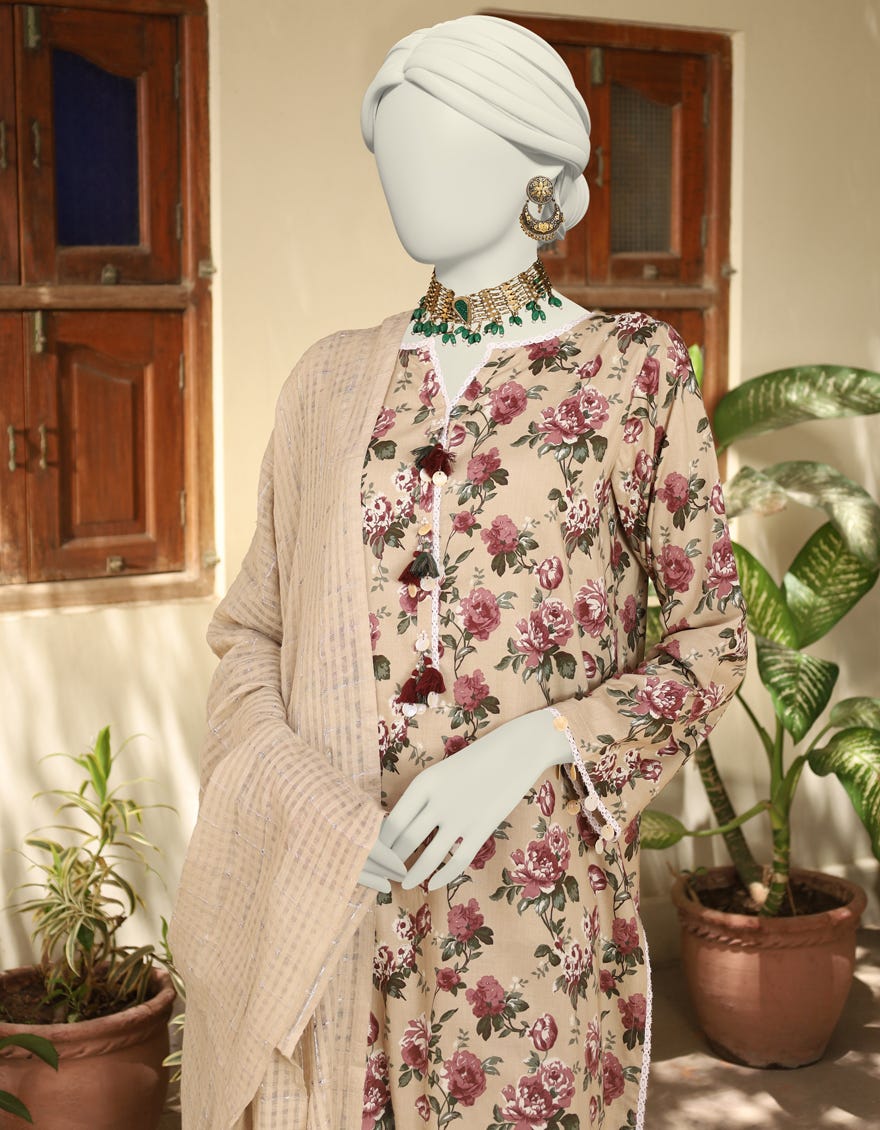 MULTICOLOR LAWN UNSTITCHED 3PC | JLAWN-S-24-583