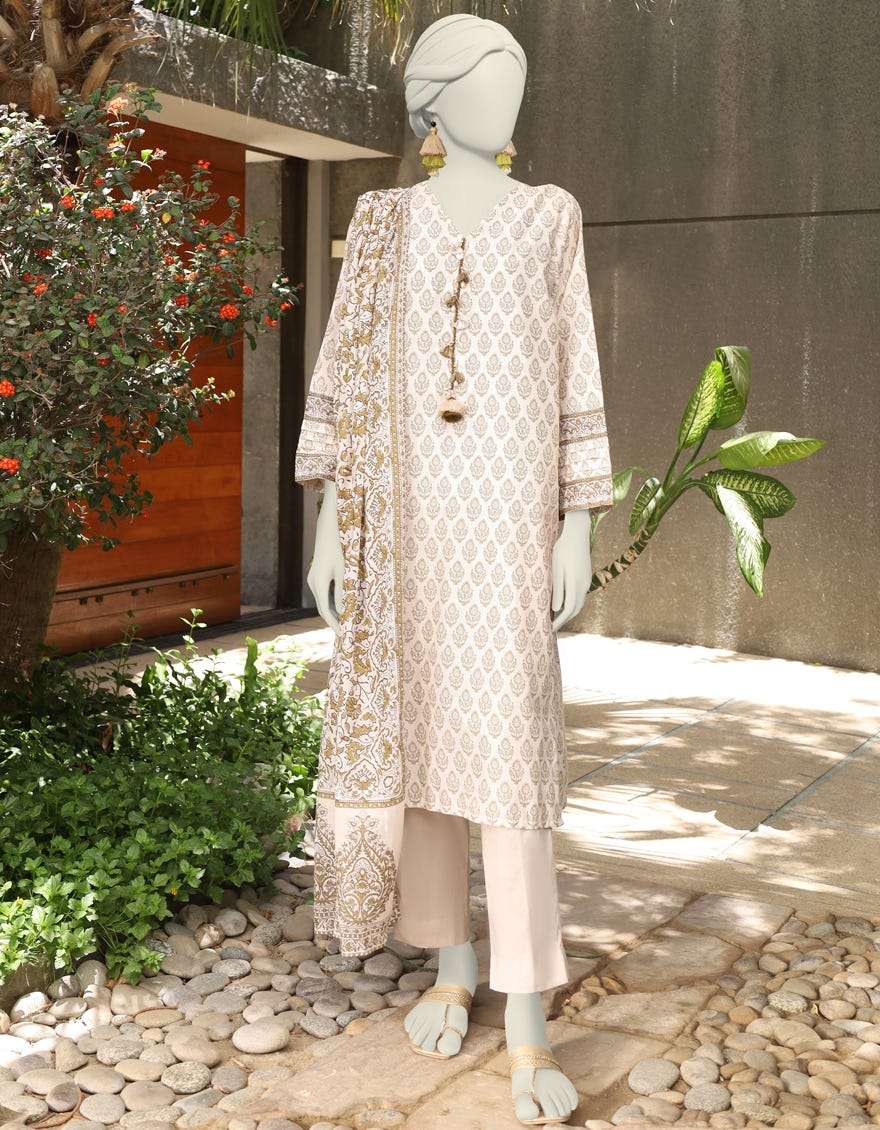 Beige Lawn 3 Piece Stitched Dress | Jlawn-S-24-519