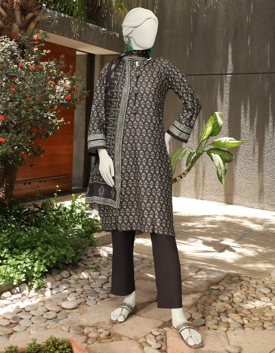 BLACK LAWN 3PC STITCHED | JLAWN-S-24-522