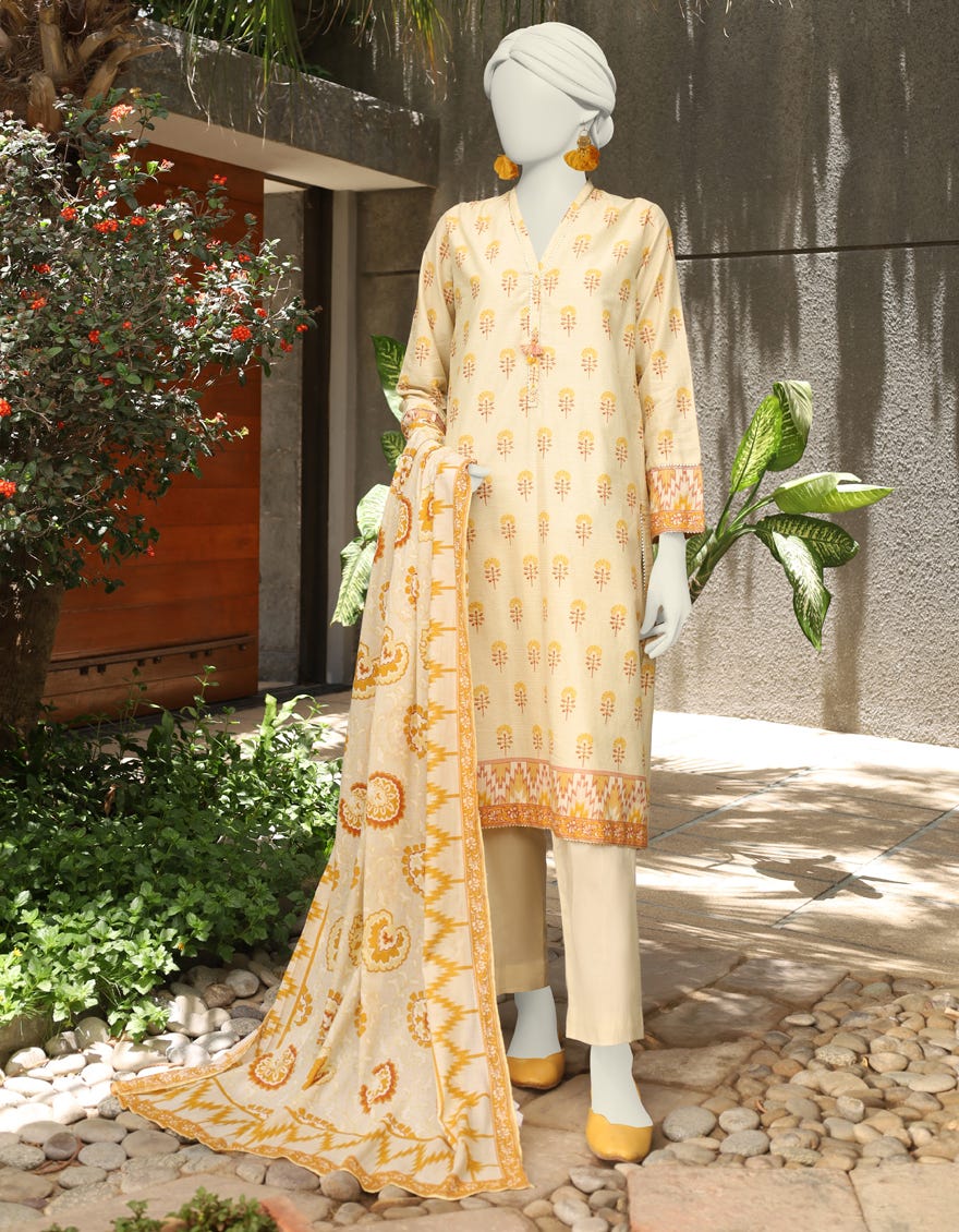 Yellow Lawn 3 Piece Stitched Dress | Jlawn-S-24-524