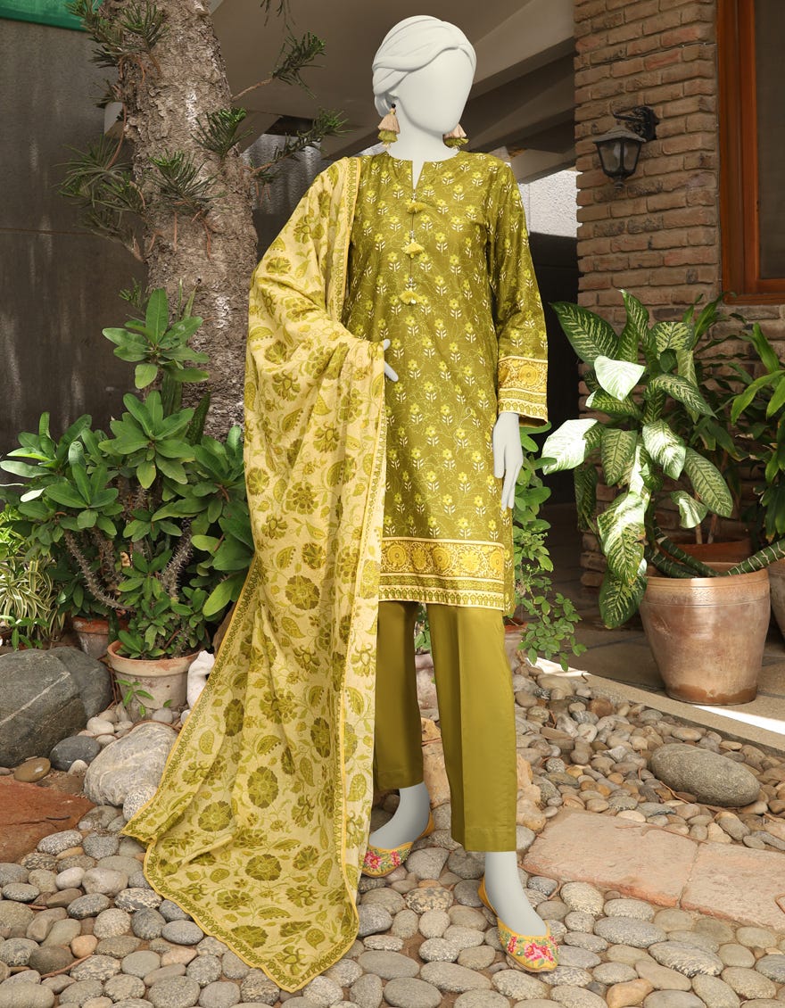 Green Lawn 3 Piece Stitched Dress | Jlawn-S-24-525