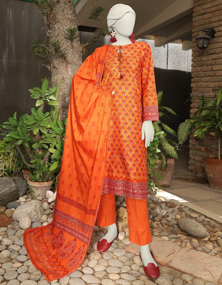 Orange Lawn 3 Piece Stitched Dress | Jlawn-S-24-526