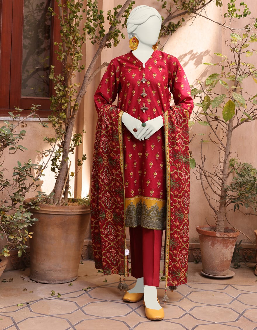 Maroon Lawn Unstitched 3 Piece Dress | Jlawn-S-24-527