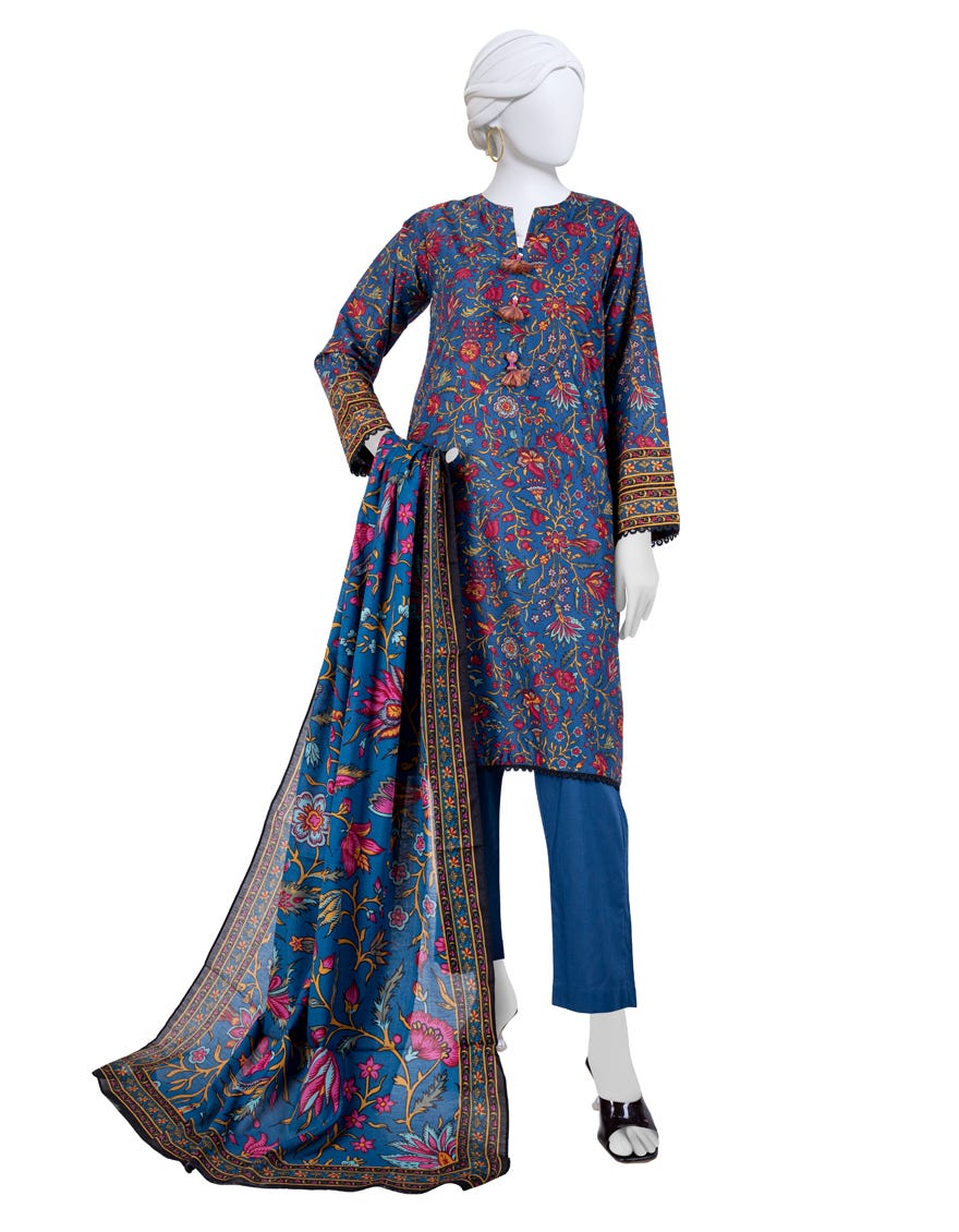 Blue Lawn 3 Piece Stitched Dress | Jlawn-S-24-527