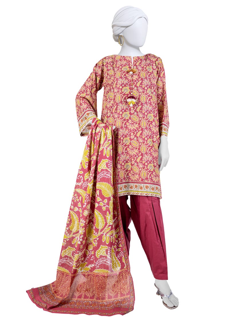 Red Lawn 3 Piece Stitched Dress | Jlawn-S-24-528