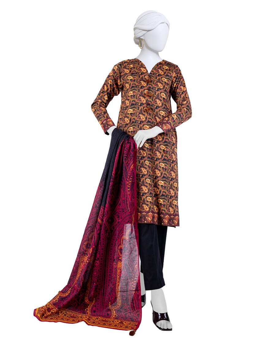 Black Lawn 3 Piece Stitched Dress | Jlawn-S-24-530