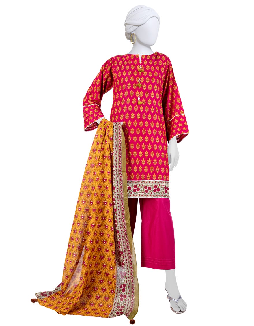 Pink Lawn 3 Piece Stitched Dress | Jlawn-S-24-532