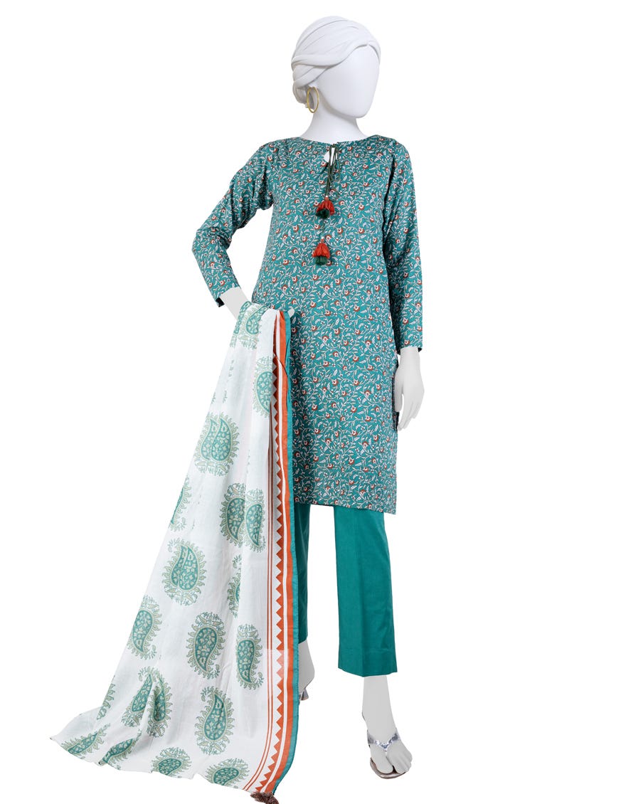 Green Lawn 3 Piece Stitched Dress | Jlawn-S-24-533