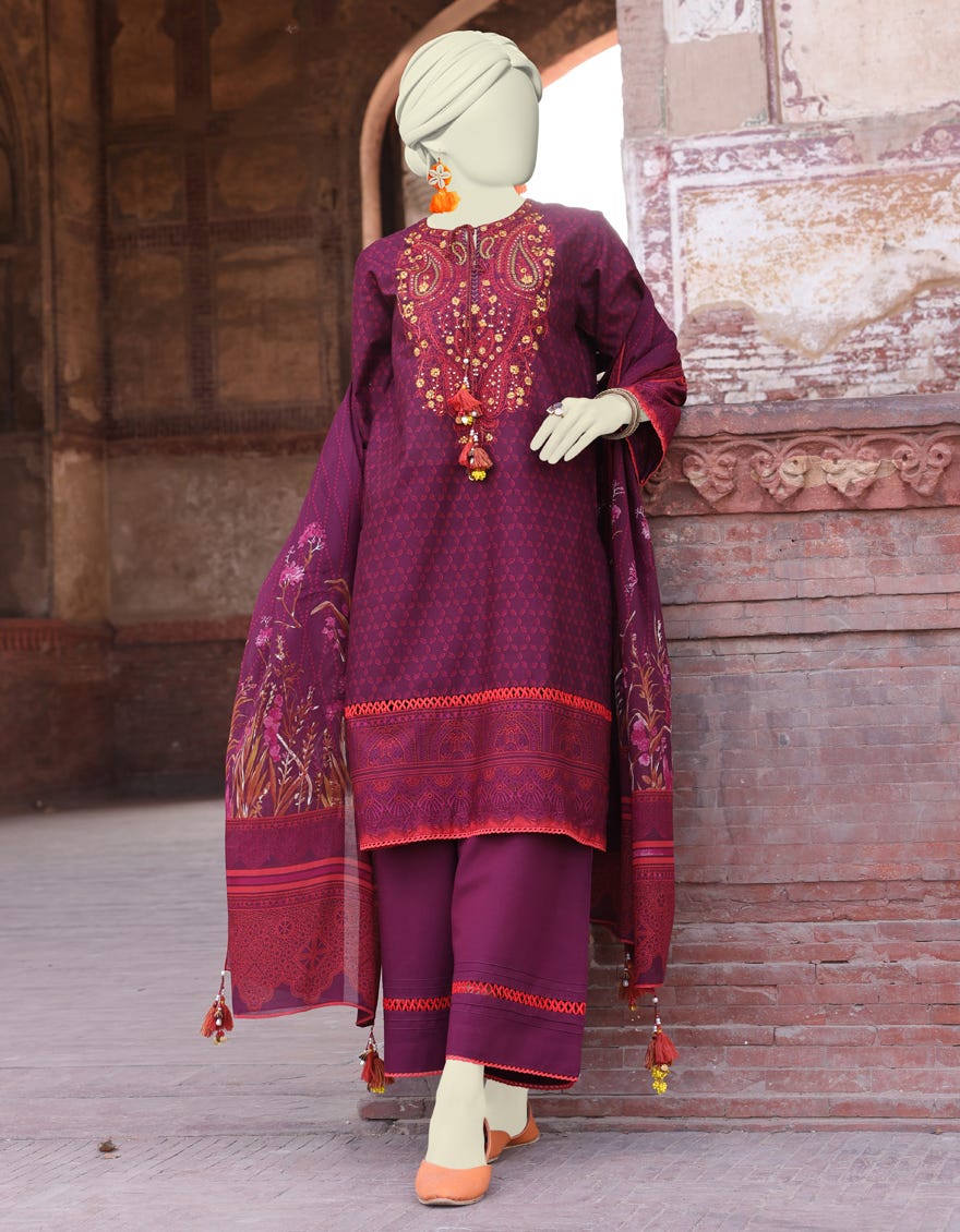 Maroon Lawn Unstitched 3 Piece Dress | Jlawn-S-24-551