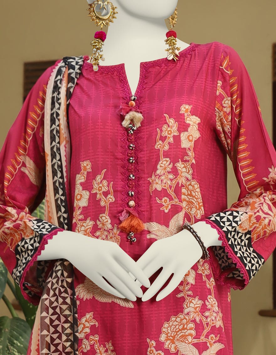 PINK LAWN UNSTITCHED 3PC | JLAWN-S-24-558