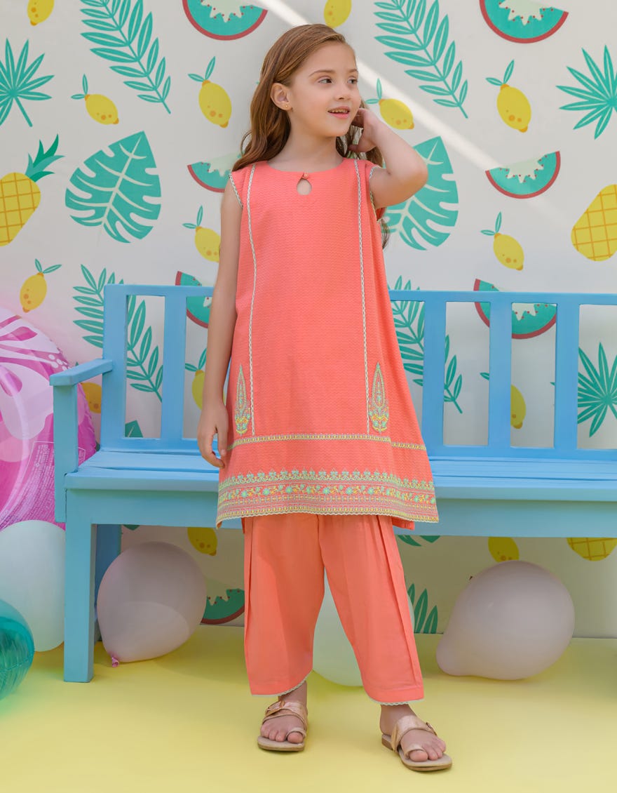 Pink Textured Girls 2 Piece Stitched | Jgkl-S-Jk2-24-5606