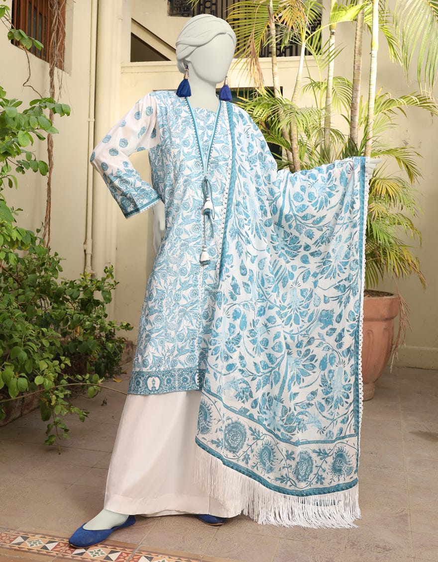White-Blue Lawn Unstitched 3 Piece Dress | Jlawn-S-24-575
