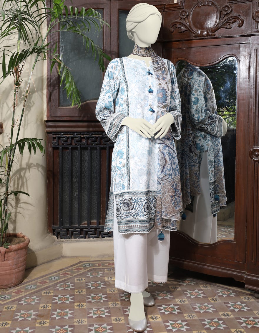 MULTICOLOR LAWN UNSTITCHED 3PC | JLAWN-S-24-593
