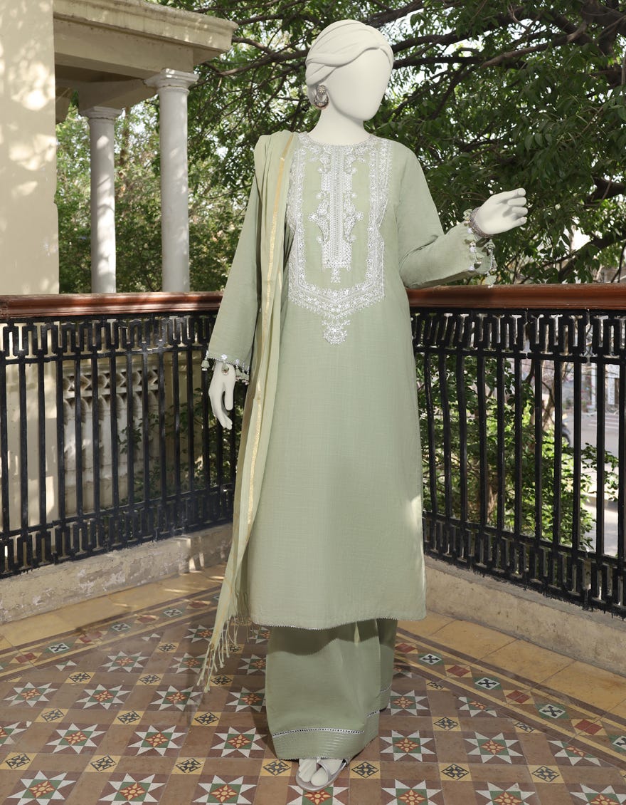 Green Slub Unstitched 3 Piece Dress | Jlawn-S-24-605