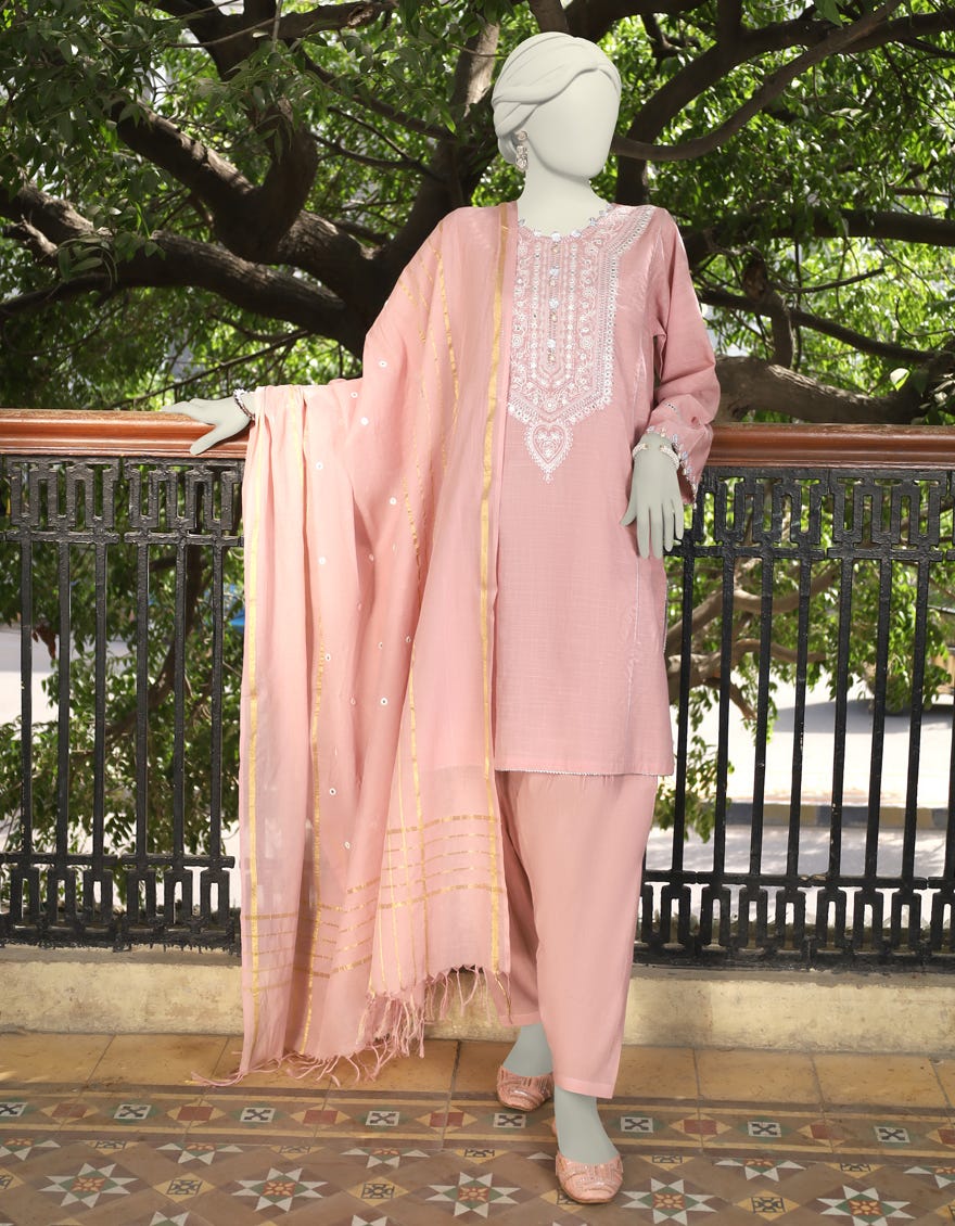 Pink Slub Unstitched 3 Piece Dress | Jlawn-S-24-606