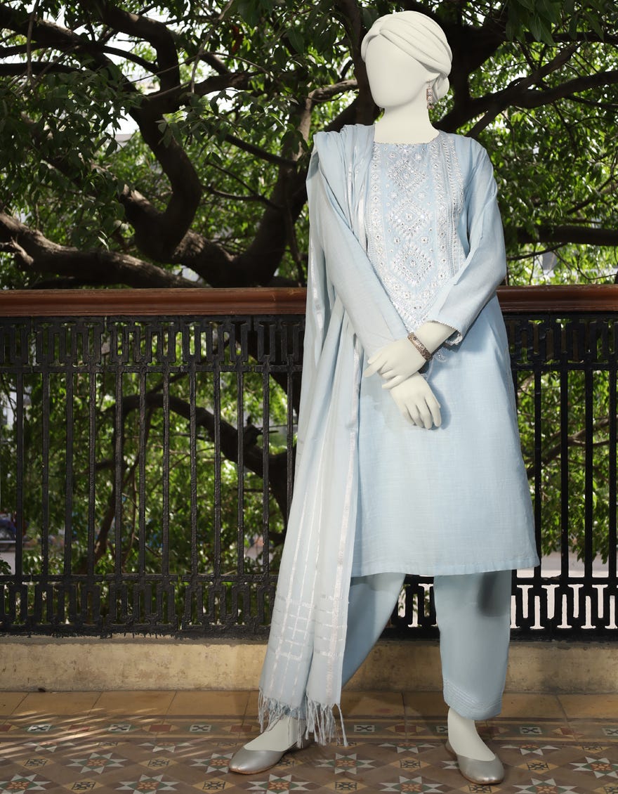 GREY SLUB UNSTITCHED 3PC | JLAWN-S-24-608
