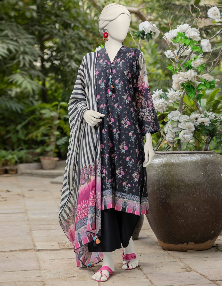 Black Lawn Printed Unstitched 2 Piece Dress | Jjls-S-Jw2-24-7005