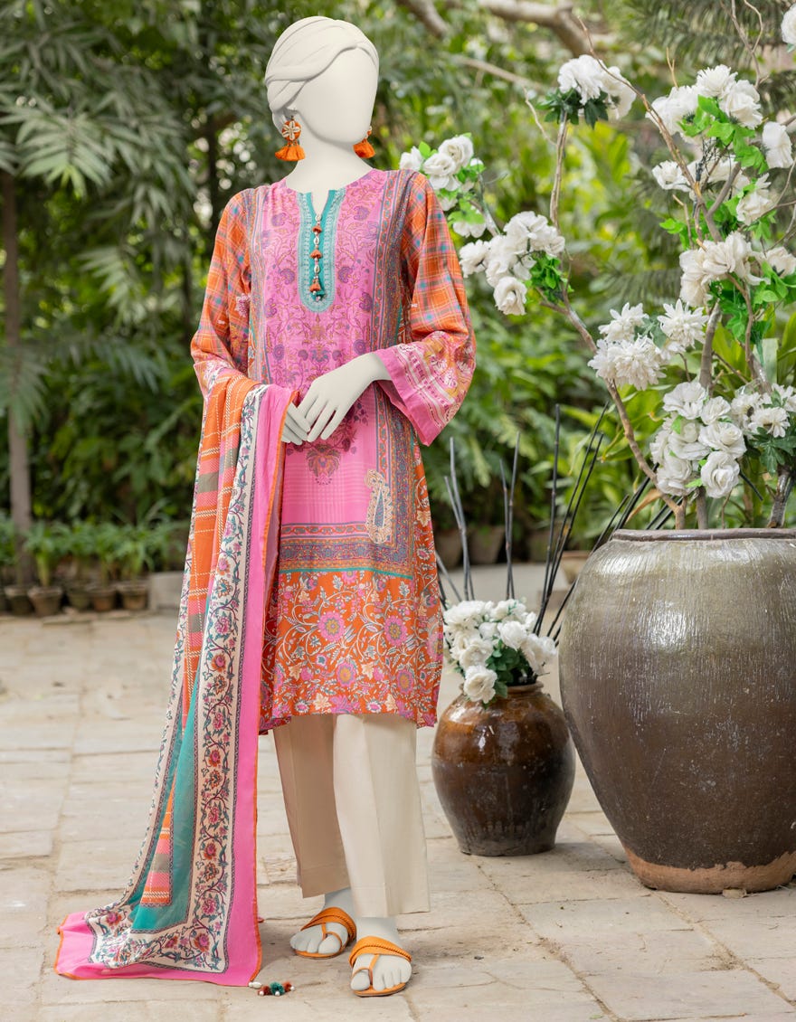 Pink Lawn Printed Unstitched 2 Piece Dress | Jjls-S-Jw2-24-7006