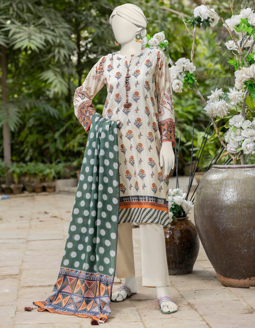 Beige Lawn Printed Unstitched 2 Piece Dress | Jjls-S-Jw2-24-7007