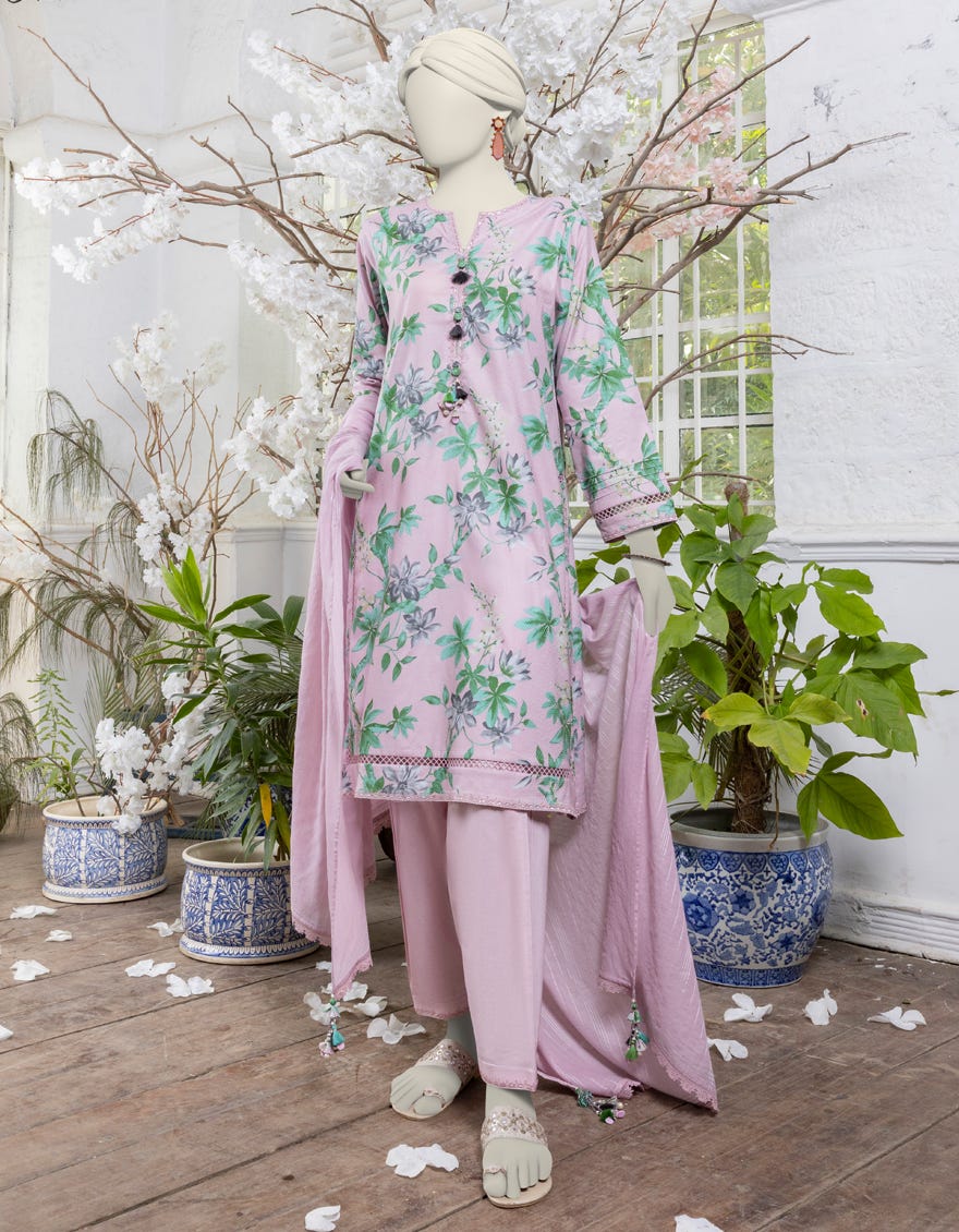 Pink Dobby Printed Unstitched 2 Piece Dress | Jjls-S-Jw2-24-7010
