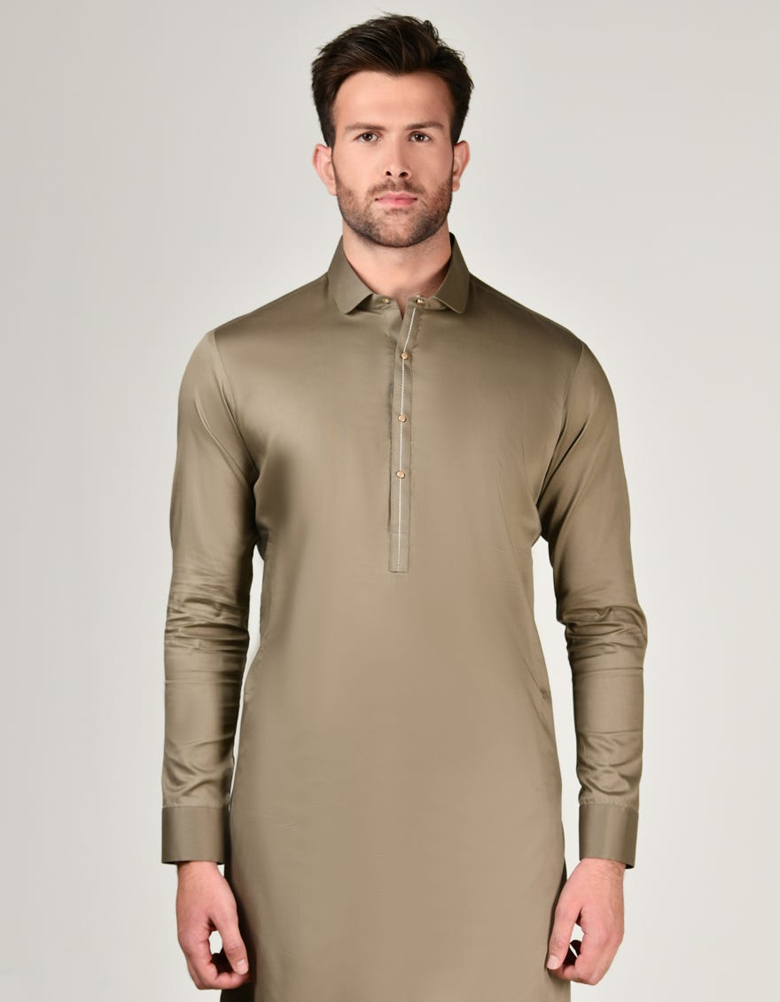 Light Brown Cotton Men's Kameez Shalwar | Jjks-A-34800