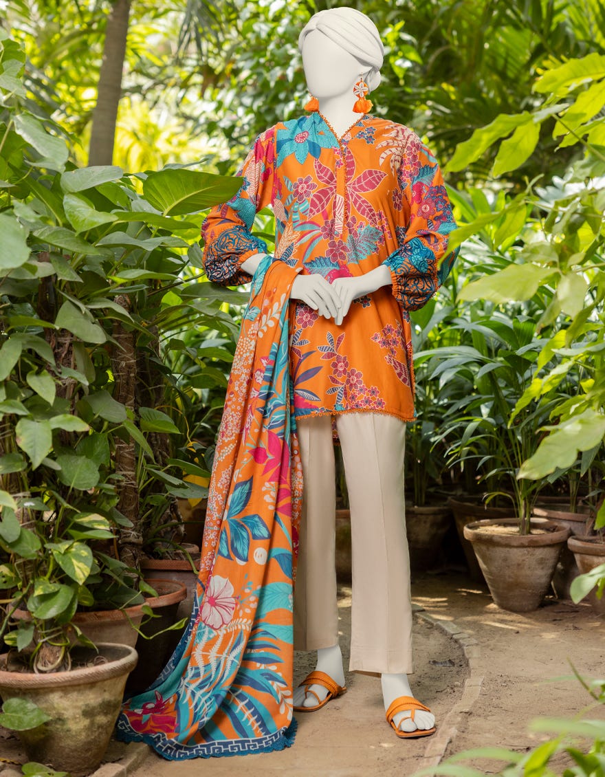 Multicolor Lawn Embroidered Unstitched 2 Piece Dress | Jjls-S-Jw2-24-7014