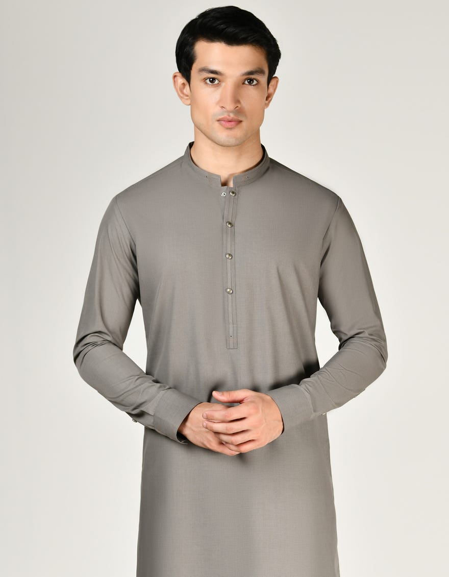 Mud Beige Polyester Men's Kameez Shalwar | Jjks-A-37904