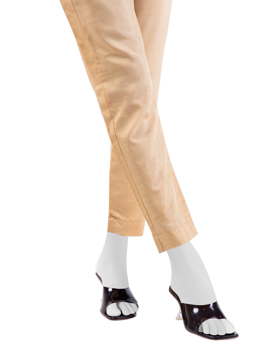Beige Raw Silk Trousers | Jjlt-S-24-8025
