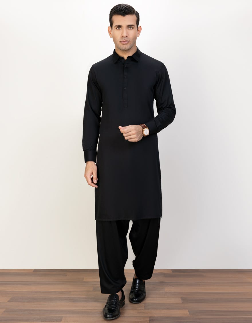 Black Blended Unstitched Kameez Shalwar Fabric | Jjms-2400