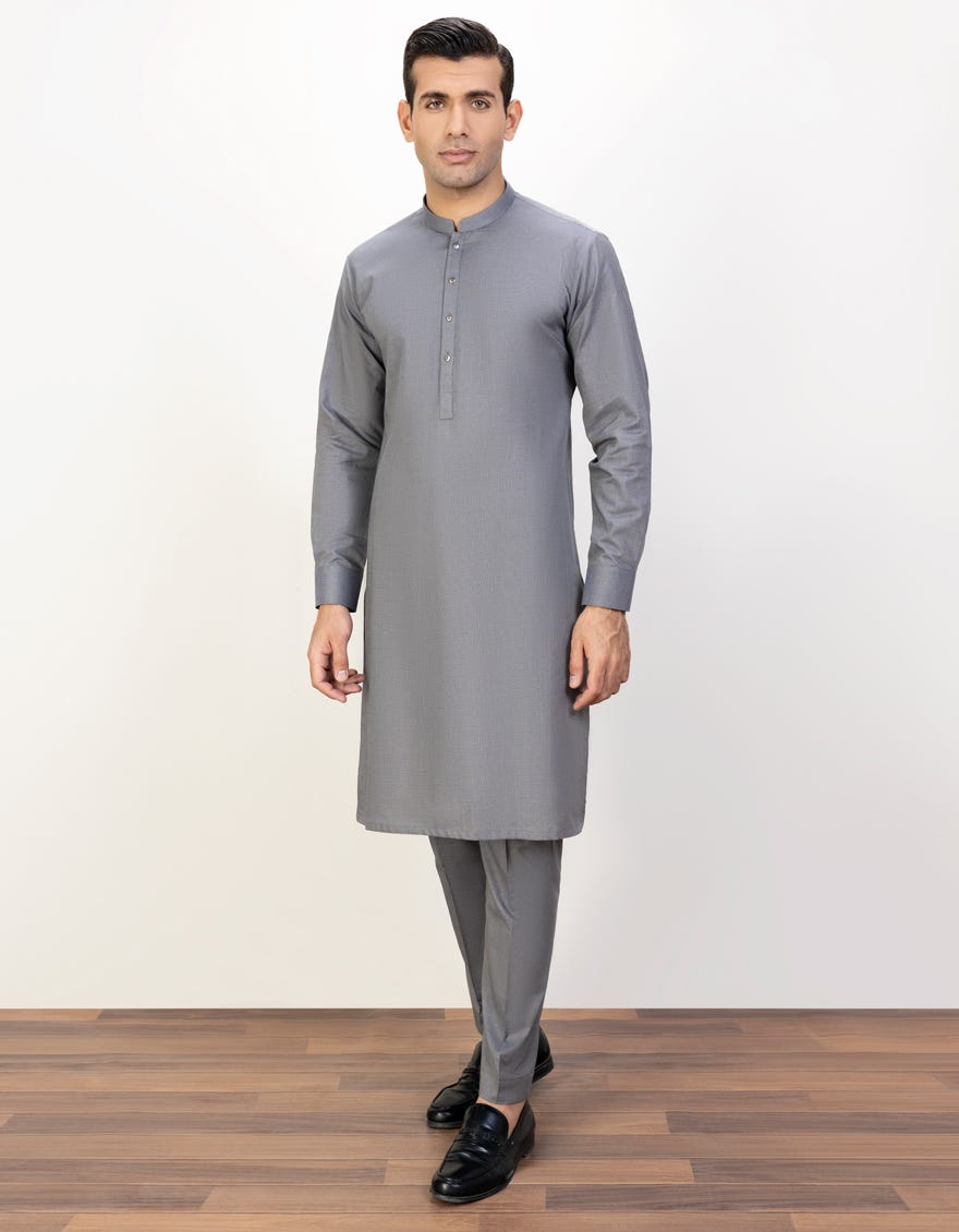 Grey Cotton Unstitched Kameez Shalwar Fabric | Jjms-2401