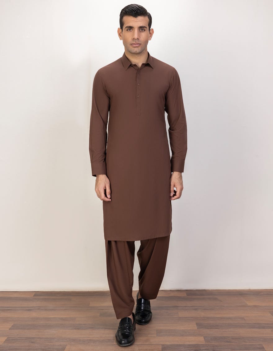 Brown Blended Unstitched Kameez Shalwar Fabric | Jjms-2415