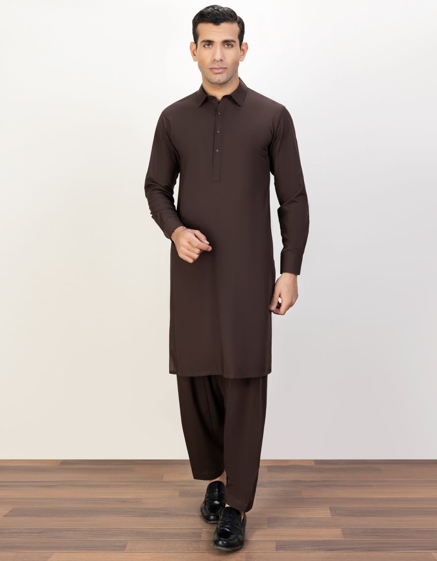 Brown Blended Unstitched Kameez Shalwar Fabric | Jjms-2416