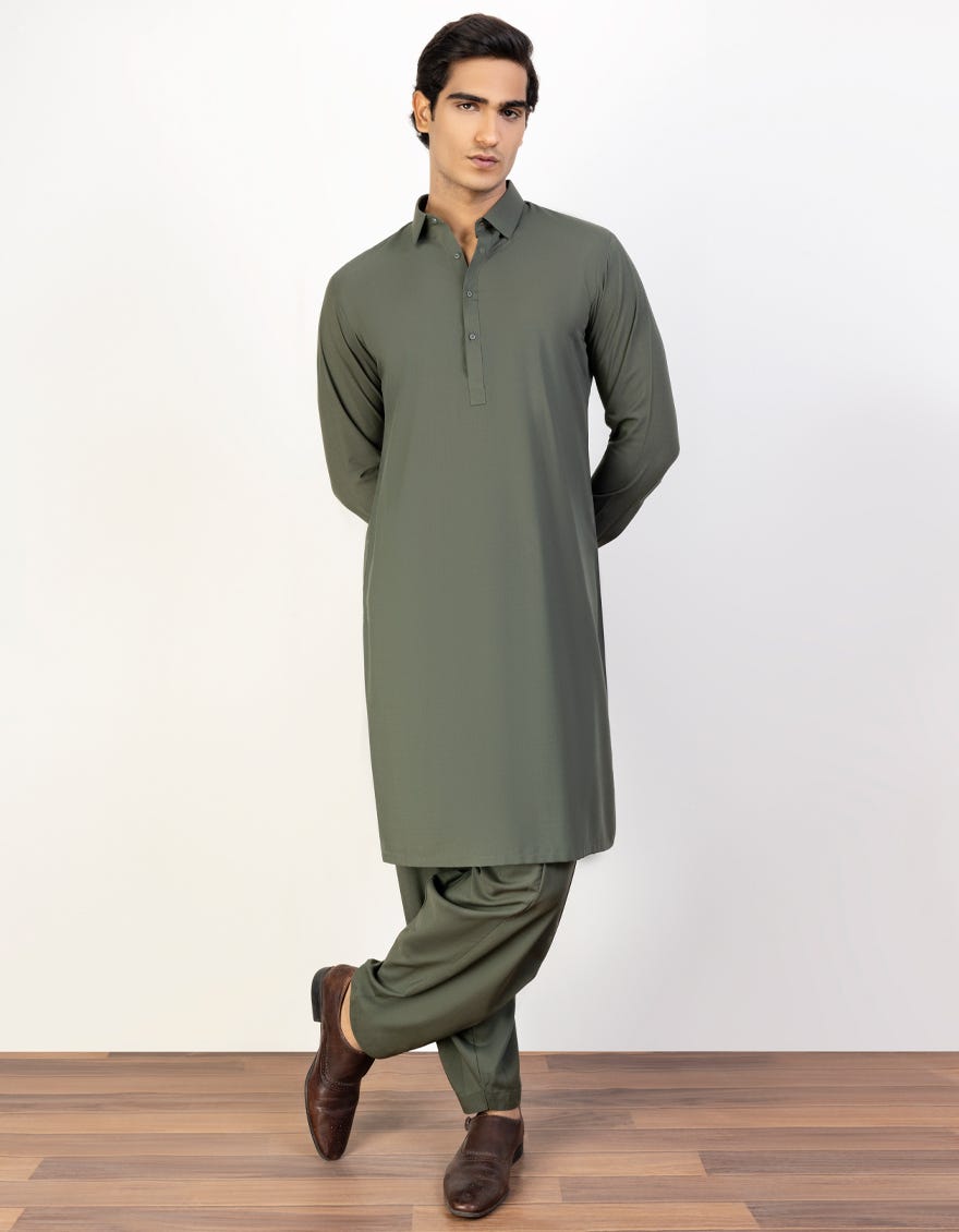 Green Blended Unstitched Kameez Shalwar Fabric | Jjms-2417