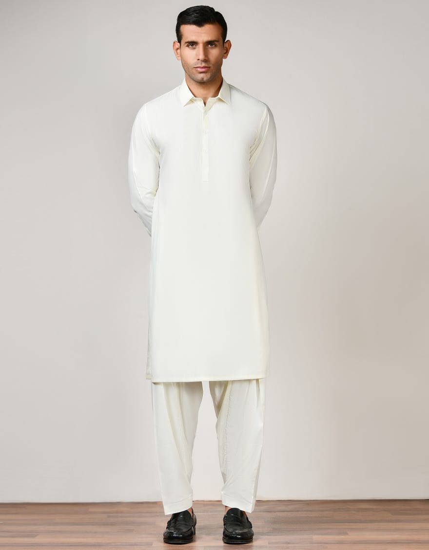 White Blended Unstitched Kameez Shalwar Fabric | Jjms-2457