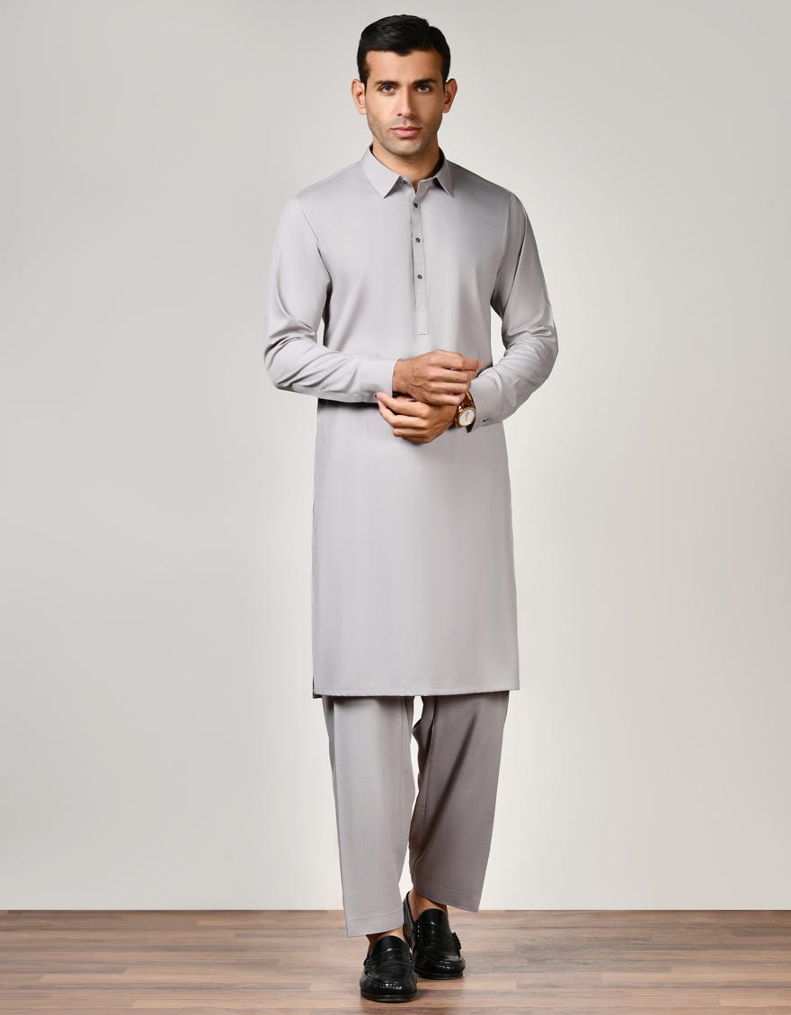 Grey Blended Unstitched Kameez Shalwar Fabric | Jjms-2459