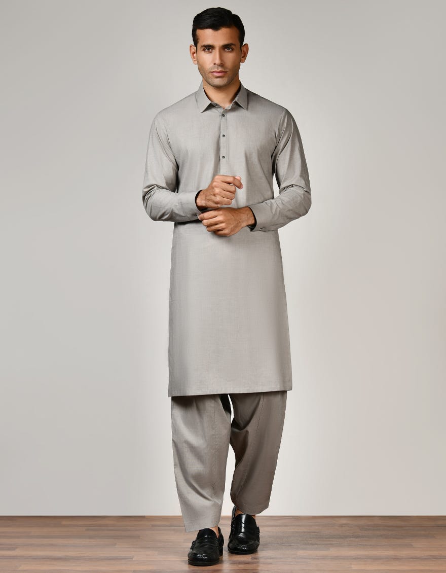 Grey Cotton Unstitched Kameez Shalwar Fabric | Jjms-2463