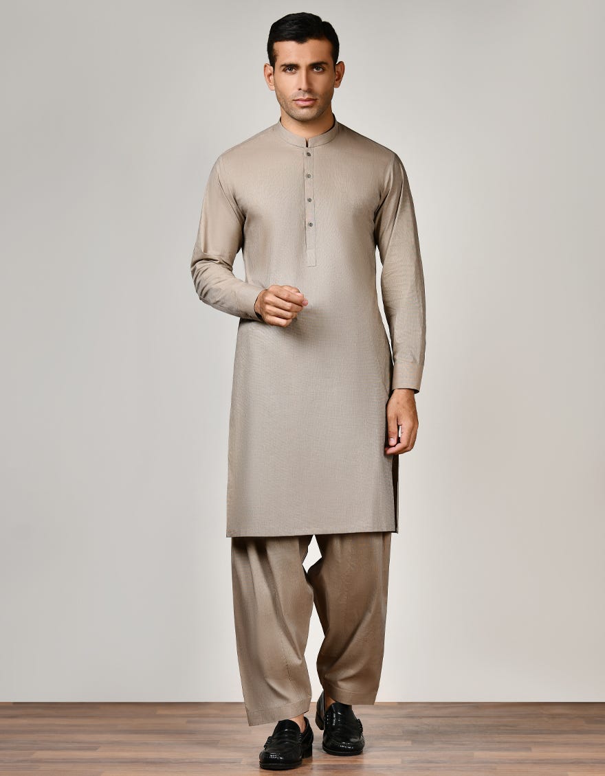 Light Brown Cotton Unstitched Kameez Shalwar Fabric | Jjms-2466