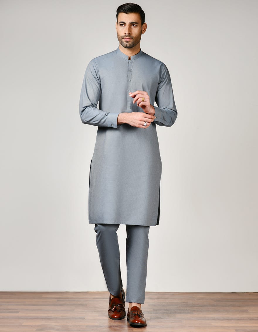 Grey Cotton Unstitched Kameez Shalwar Fabric | Jjms-2467