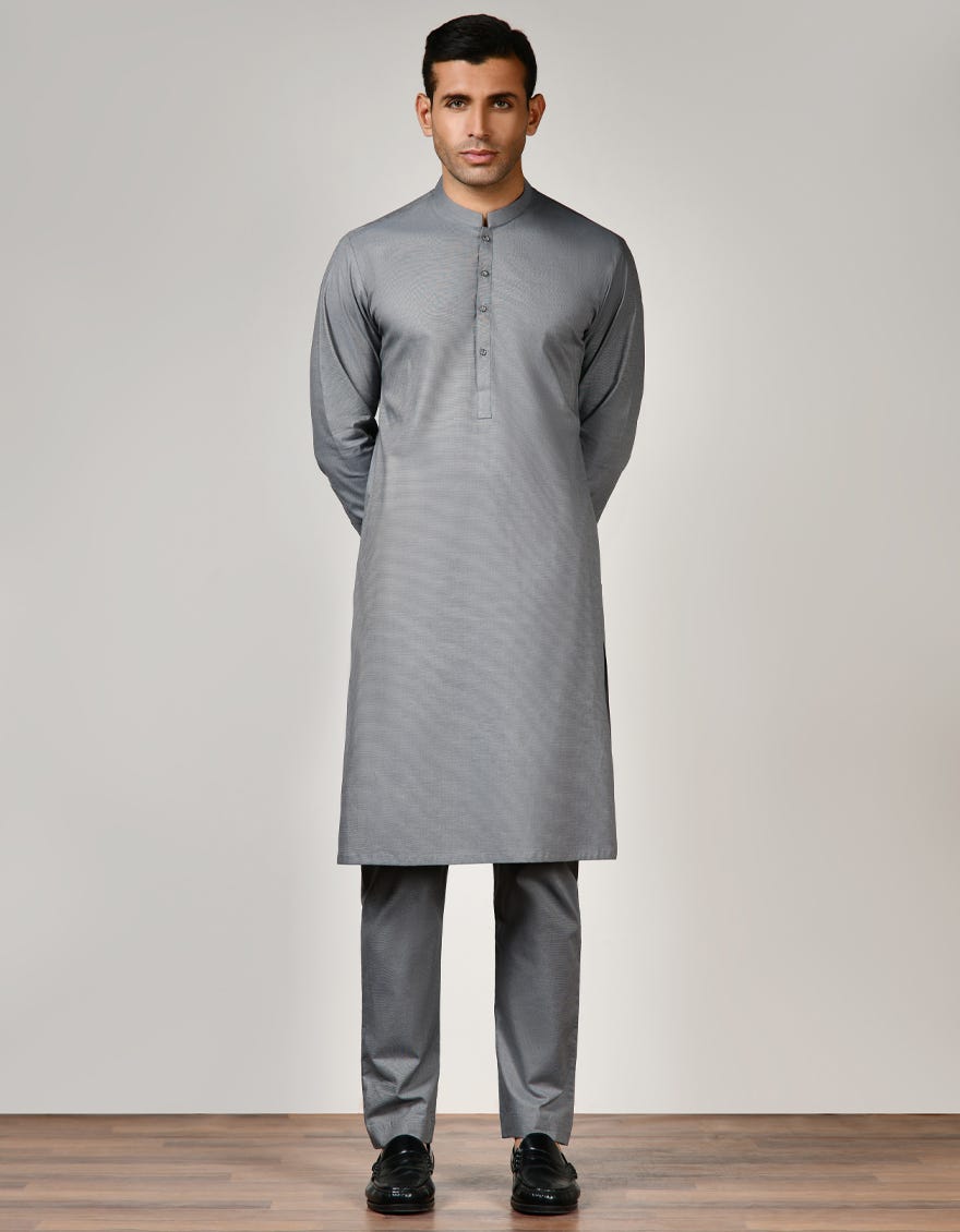 Grey Cotton Unstitched Kameez Shalwar Fabric | Jjms-2468