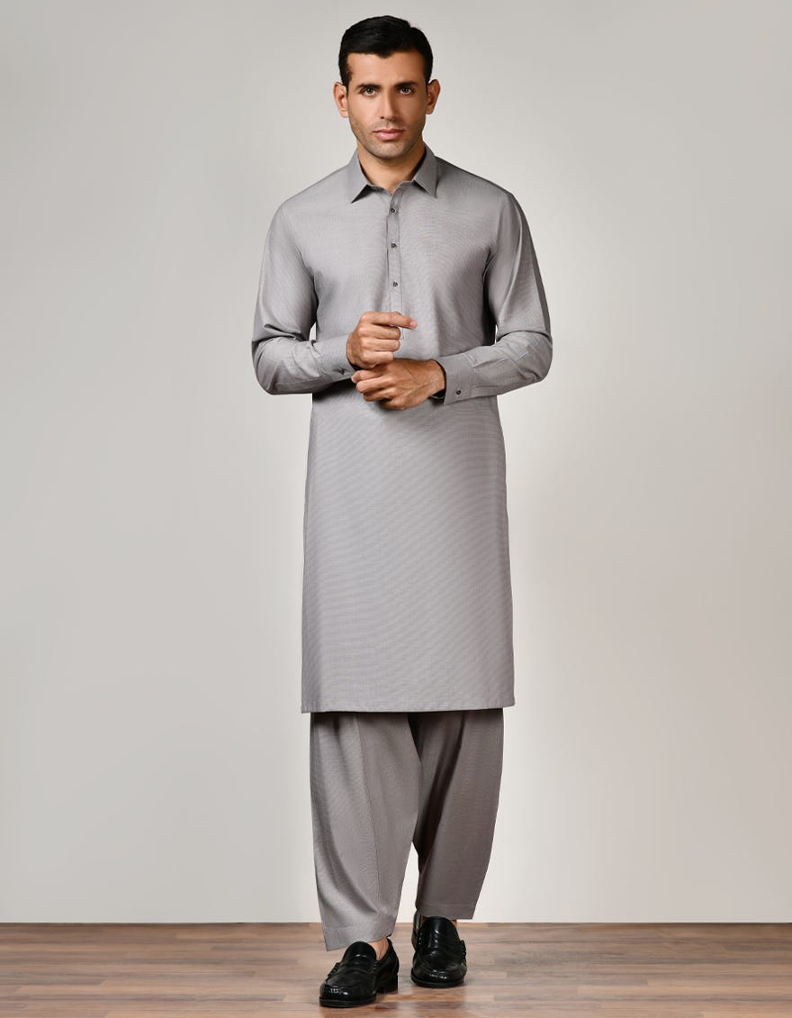 Grey Cotton Unstitched Kameez Shalwar Fabric | Jjms-2473